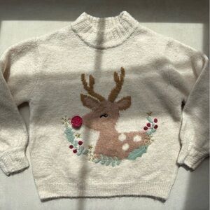 Zara Girls Holiday Reindeer Cream and Brown Knit Sweater. Size 4-5